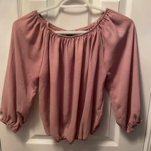 Off the shoulder blush coloured long sleeve